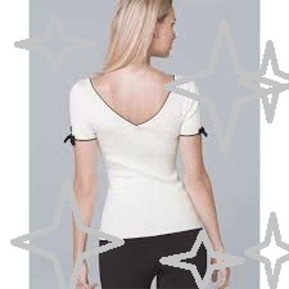 WHBM  | XS | KniT Top Short Sleeve Sweater Bow Detail Back V Womens Blouse - Picture 1 of 6
